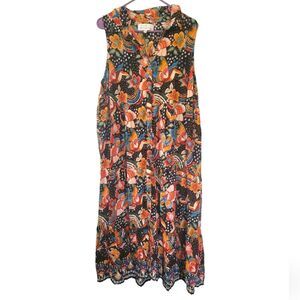Margaux Riviera Floral Bird Print Button Front Sleeveless Tiered Dress Size 2X